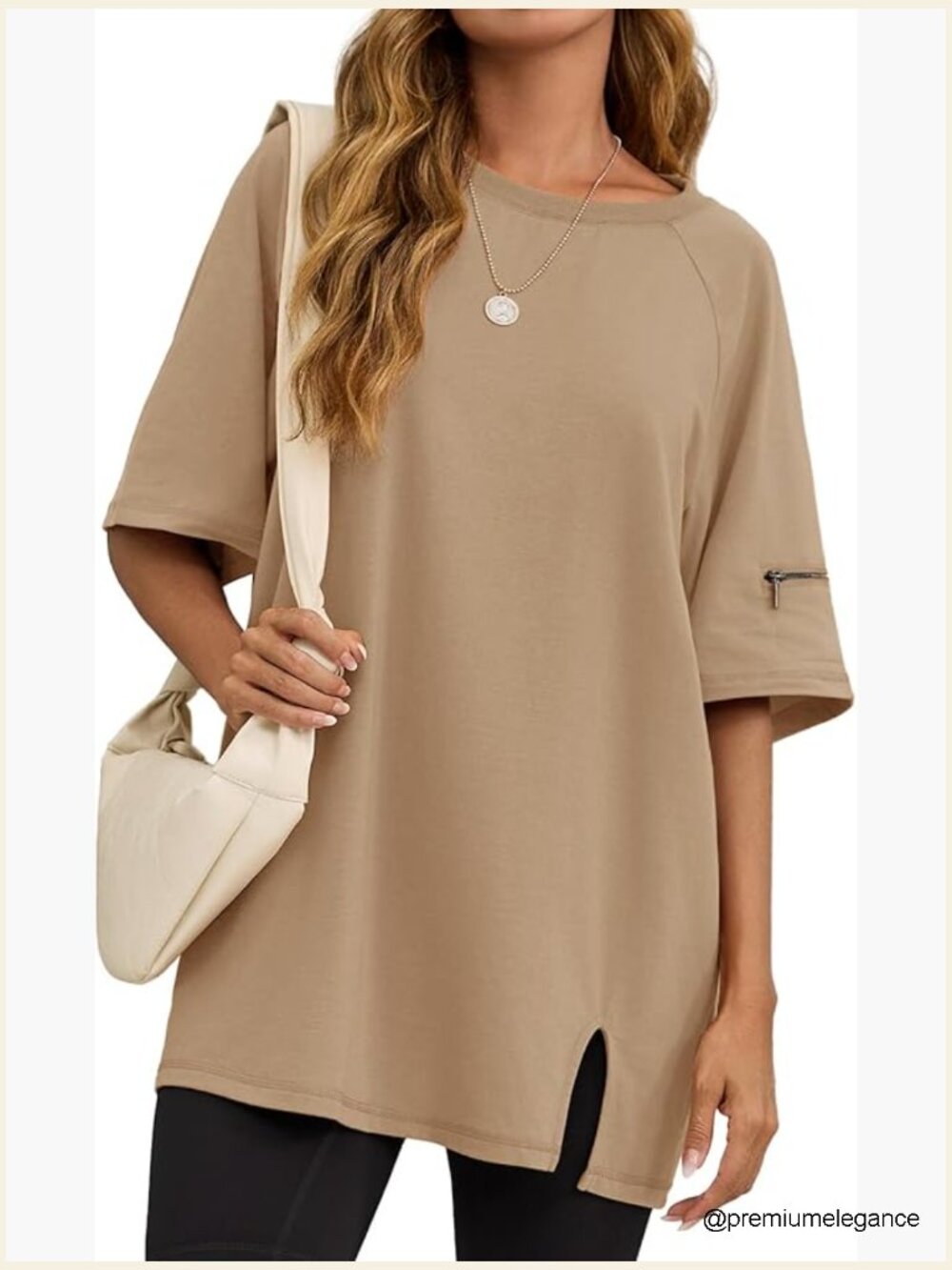 Oversized Split Hem Raglan Tee - Short Sleeve Loose Fit Shirt